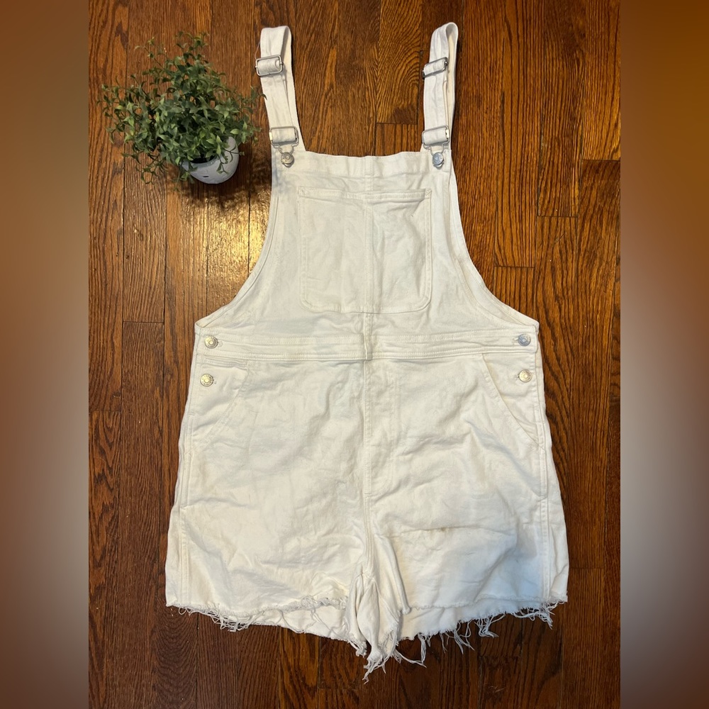 Madewell White Stretch Denim Shortalls